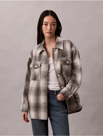 Calvin Klein Jeans Est.1978 Calvin Klein Women's Flannel Plaid Button-down Shirt In Gray