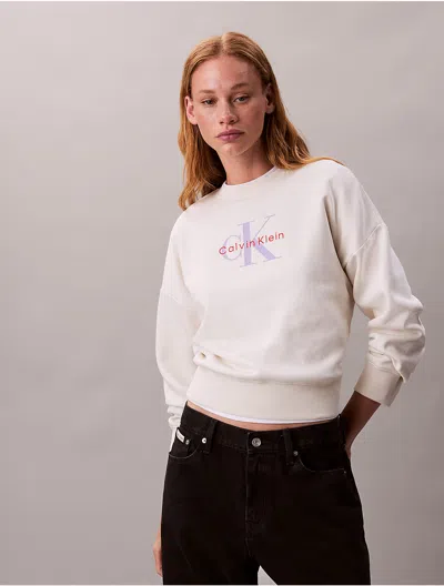 Calvin Klein Jeans Est.1978 Calvin Klein Women's Fleece Monogram Logo Relaxed Sweatshirt In White