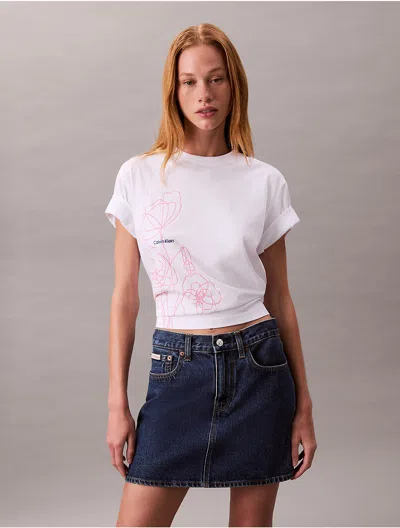 Calvin Klein Jeans Est.1978 Calvin Klein Women's Floral Sketch Graphic Boxy T-shirt In White