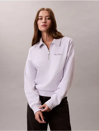 Calvin Klein Jeans Est.1978 Calvin Klein Women's French Terry Script Logo Graphic Quarter Zip Sweatshirt In Purple