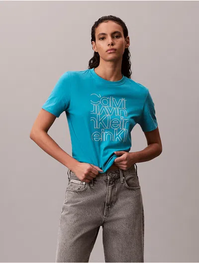 Calvin Klein Jeans Est.1978 Calvin Klein Women's Glitter Logo Graphic Classic T-shirt In Blue
