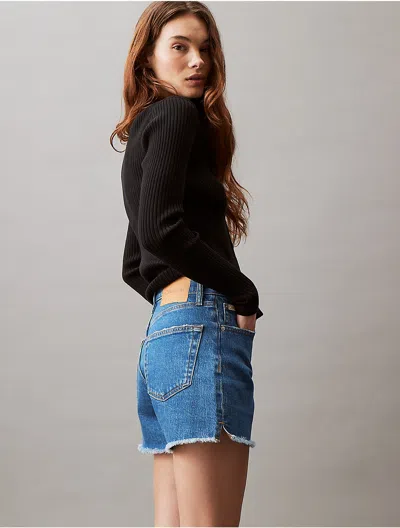Calvin Klein Jeans Est.1978 Calvin Klein Women's High Rise Midi Denim Shorts In Blue