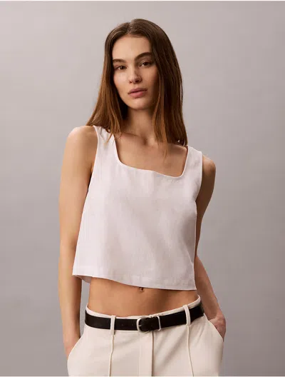 Calvin Klein Jeans Est.1978 Calvin Klein Women's Linen Blend Cropped Tank Top In White