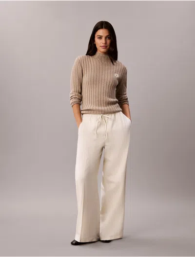 Calvin Klein Jeans Est.1978 Calvin Klein Women's Linen Blend Drawstring Wide Leg Pants In Brown