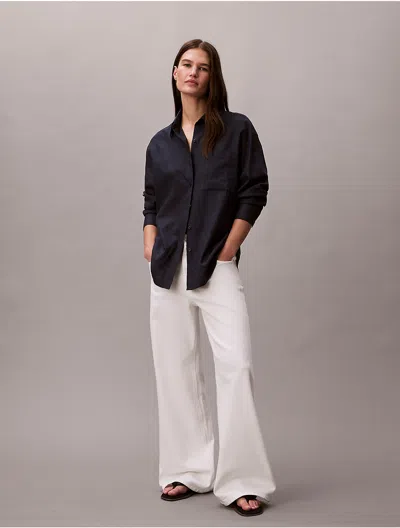 Calvin Klein Jeans Est.1978 Calvin Klein Women's Linen Blend Relaxed Button-down Shirt In Blue