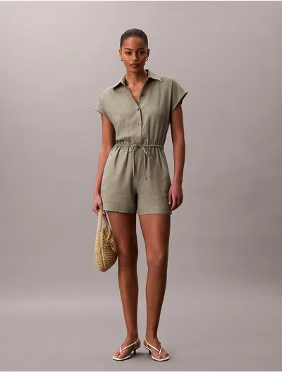 Calvin Klein Jeans Est.1978 Calvin Klein Women's Linen Blend Romper In Blue