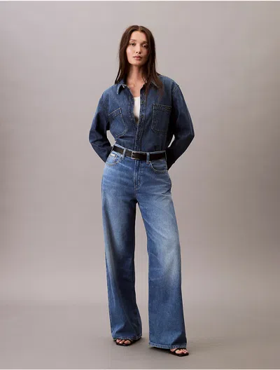 Calvin Klein Jeans Est.1978 Calvin Klein Women's Linen Blend Wide Leg Jeans In Blue
