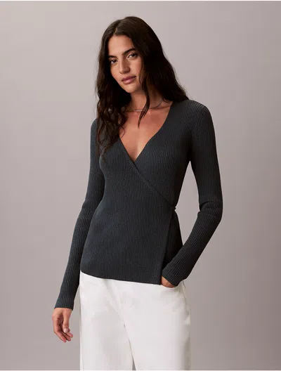 Calvin Klein Jeans Est.1978 Calvin Klein Women's Linen Blend Wrap Sweater In Black