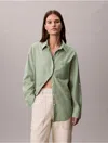 Calvin Klein Jeans Est.1978 Calvin Klein Women's Linen Cotton Roll Tab Button-down Shirt In Green