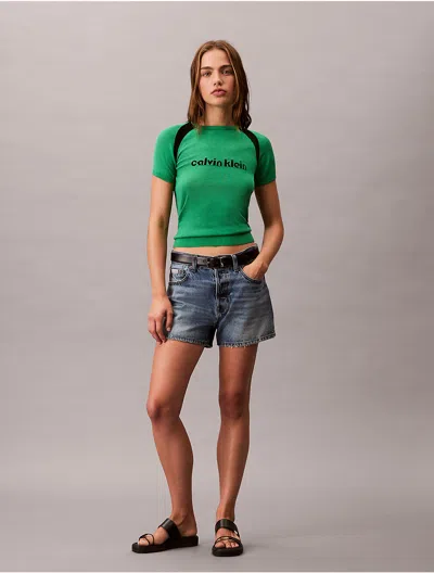 Calvin Klein Jeans Est.1978 Calvin Klein Women's Logo Graphic Raglan Sleeve Slim T-shirt In Green