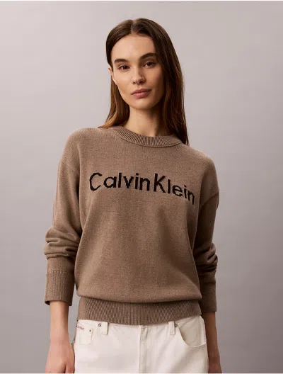 Calvin Klein Jeans Est.1978 Calvin Klein Women's Logo Graphic Relaxed Sweater In Shitake Melange