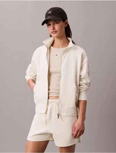 Calvin Klein Jeans Est.1978 Calvin Klein Women's Logo Tape Full Zip Sweatshirt In White