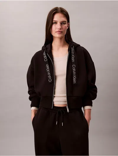 Calvin Klein Jeans Est.1978 Calvin Klein Women's Logo Tape Zip Relaxed Hoodie In Black