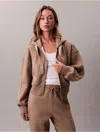 Calvin Klein Jeans Est.1978 Calvin Klein Women's Logo Tape Zip Relaxed Hoodie In Brown