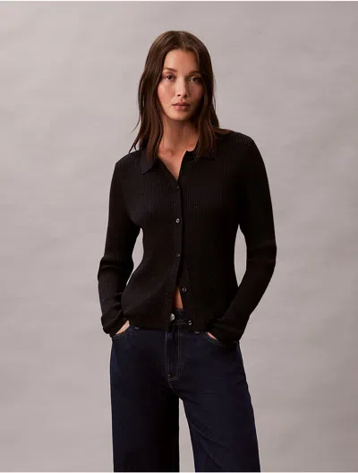Calvin Klein Jeans Est.1978 Calvin Klein Women's Lurex Merino Wool Blend Rib Cardigan In Blue