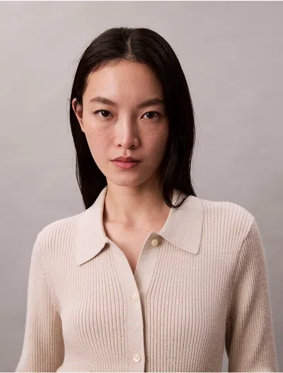 Calvin Klein Jeans Est.1978 Calvin Klein Women's Lurex Merino Wool Blend Rib Cardigan In Neutral