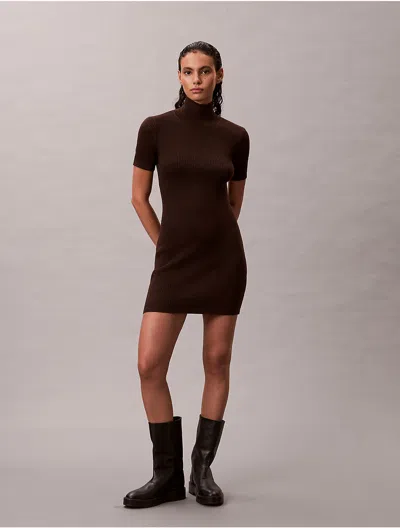 Calvin Klein Jeans Est.1978 Calvin Klein Women's Lurex Merino Wool Blend Rib Sweater Dress In Brown
