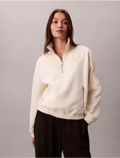 Calvin Klein Jeans Est.1978 Calvin Klein Women's Mixed Media Fleece Quarter Zip Jacket In White