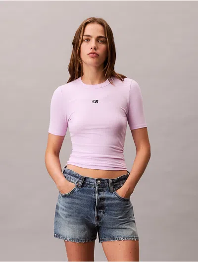Calvin Klein Jeans Est.1978 Calvin Klein Women's Modal Stretch Monogram Logo Graphic Slim T-shirt In Pink