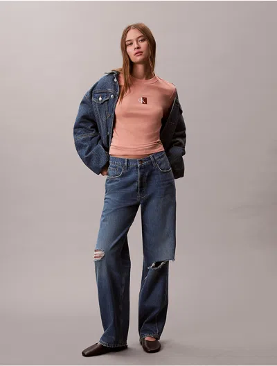 Calvin Klein Jeans Est.1978 Calvin Klein Women's Monogram Logo Block Crewneck T-shirt In Brown