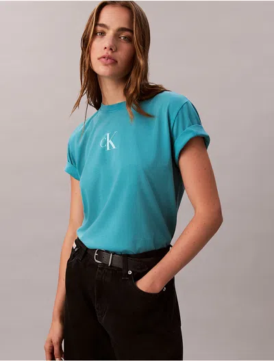Calvin Klein Jeans Est.1978 Calvin Klein Women's Monogram Logo Boxy T-shirt In Blue