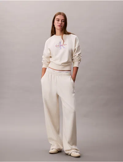 Calvin Klein Jeans Est.1978 Calvin Klein Women's Monogram Logo Fleece Wide Leg Sweatpants In White
