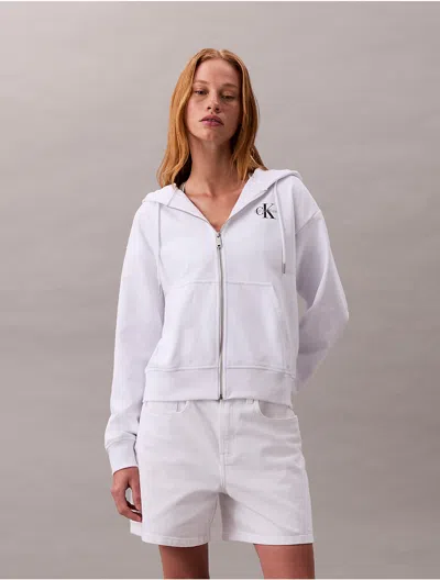 Calvin Klein Jeans Est.1978 Calvin Klein Women's Monogram Logo French Terry Hoodie In White