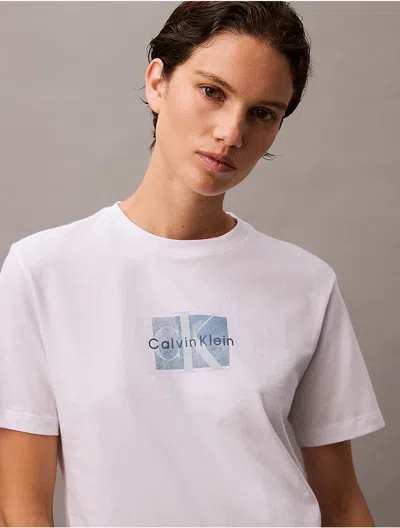 Calvin Klein Jeans Est.1978 Calvin Klein Women's Monogram Logo Overlay Graphic Classic T-shirt In White