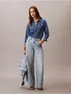 Calvin Klein Jeans Est.1978 Calvin Klein Women's Monogram Logo Print Denim Button-down Shirt