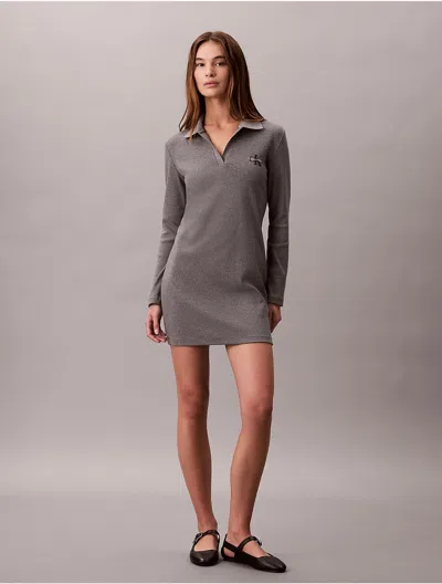 Calvin Klein Jeans Est.1978 Calvin Klein Women's Monogram Logo Rib Polo Mini Dress In Gray
