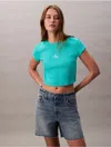 Calvin Klein Jeans Est.1978 Calvin Klein Women's Monogram Logo Ribbed Baby Tee In Green