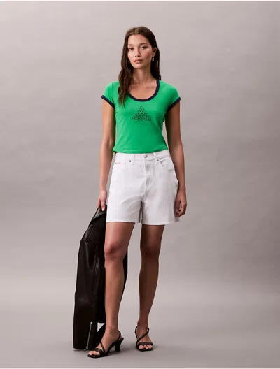 Calvin Klein Jeans Est.1978 Calvin Klein Women's Monogram Logo Shape Graphic Slim T-shirt In Green