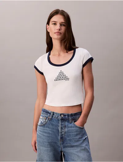 CALVIN KLEIN JEANS EST.1978 CALVIN KLEIN WOMEN'S MONOGRAM LOGO SHAPE GRAPHIC SLIM T-SHIRT