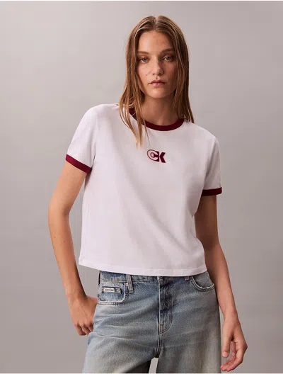 Calvin Klein Jeans Est.1978 Calvin Klein Women's Monogram Logo Slim Ringer T-shirt In White