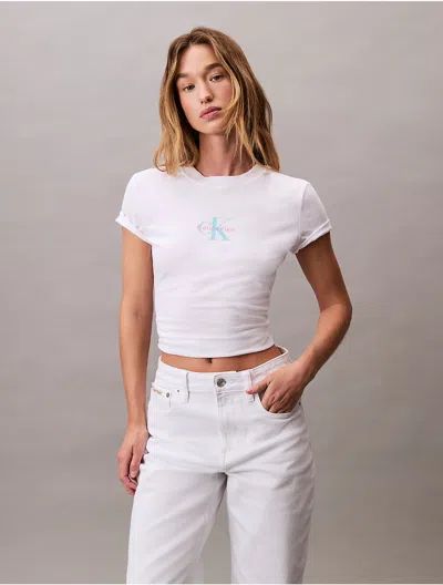 Calvin Klein Jeans Est.1978 Calvin Klein Women's Monogram Logo Slim T-shirt In White
