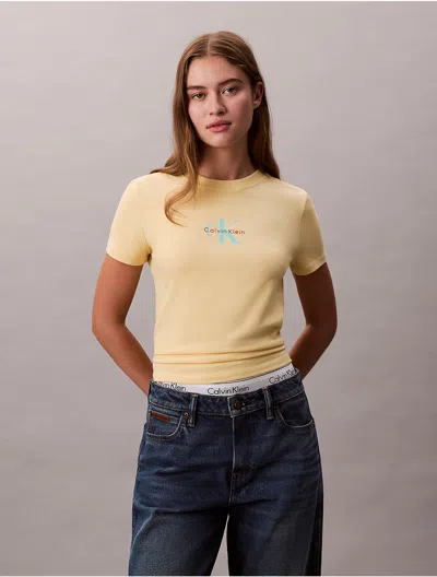 Calvin Klein Jeans Est.1978 Calvin Klein Women's Monogram Logo Slim T-shirt In Yellow