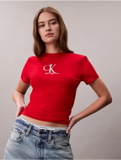 Calvin Klein Jeans Est.1978 Calvin Klein Women's Monogram Logo Slim T-shirt In Purple