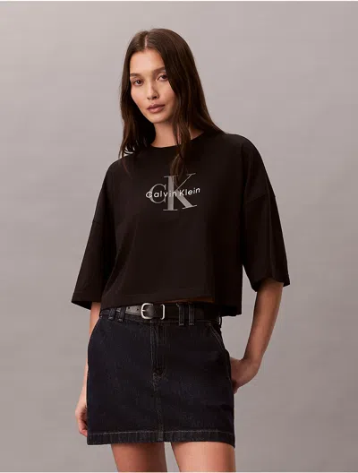 Calvin Klein Jeans Est.1978 Calvin Klein Women's Monologo Cropped Boxy T-shirt In Black