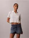 Calvin Klein Jeans Est.1978 Calvin Klein Women's Monologo Rib Cropped Polo Shirt In Tofu Navy Stripes