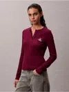 Calvin Klein Jeans Est.1978 Calvin Klein Women's Monologo Rib Henley T-shirt In Burgundy