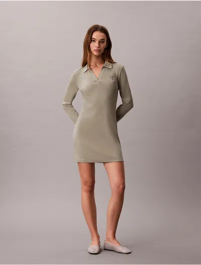 Calvin Klein Jeans Est.1978 Calvin Klein Women's Monologo Rib Polo Mini Dress In Gray