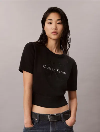 Calvin Klein Jeans Est.1978 Calvin Klein Women's Monologo Short Sleeve Sweater In Black