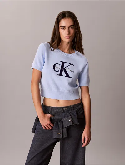 Calvin Klein Jeans Est.1978 Calvin Klein Women's Monologo Short Sleeve Sweater In Sweet Blue