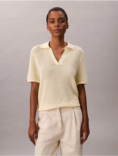 Calvin Klein Jeans Est.1978 Calvin Klein Women's Open Knit Relaxed Polo Sweater In Yellow