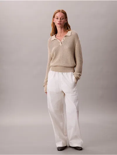 Calvin Klein Jeans Est.1978 Calvin Klein Women's Open Stitch Polo Sweater In Neutral