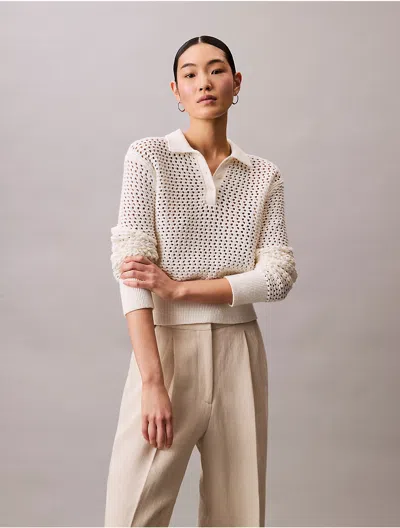 Calvin Klein Jeans Est.1978 Calvin Klein Women's Open Stitch Polo Sweater In Neutral