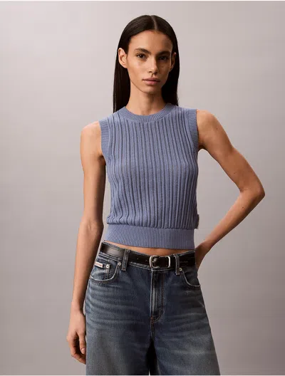 Calvin Klein Jeans Est.1978 Calvin Klein Women's Open Stitch Sweater Tank In Dusty Sailor Blue