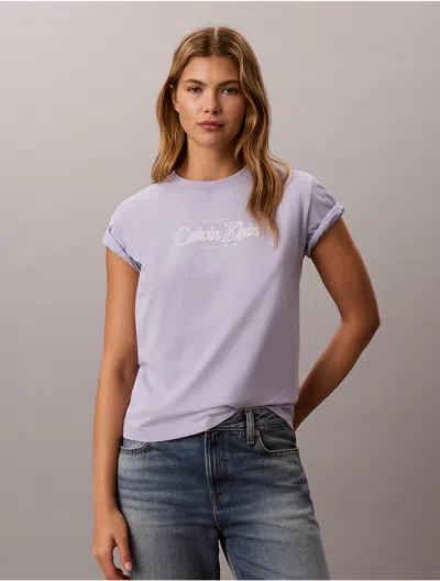 Calvin Klein Jeans Est.1978 Calvin Klein Women's Outline Calvin Klein Logo Graphic Tee In Purple