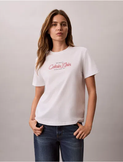 Calvin Klein Jeans Est.1978 Calvin Klein Women's Outline Calvin Klein Logo Graphic Tee In White