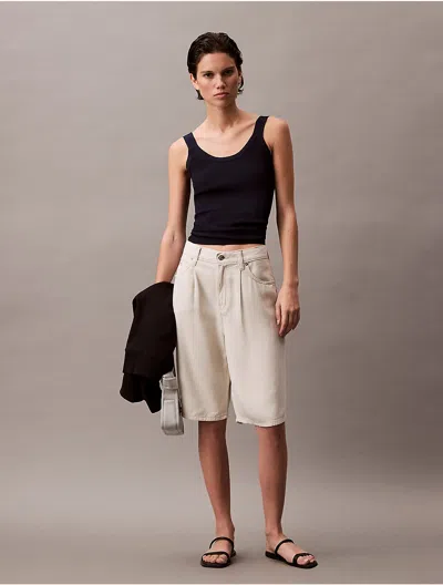 Calvin Klein Jeans Est.1978 Calvin Klein Women's Pleated Relaxed Bermuda Denim Shorts